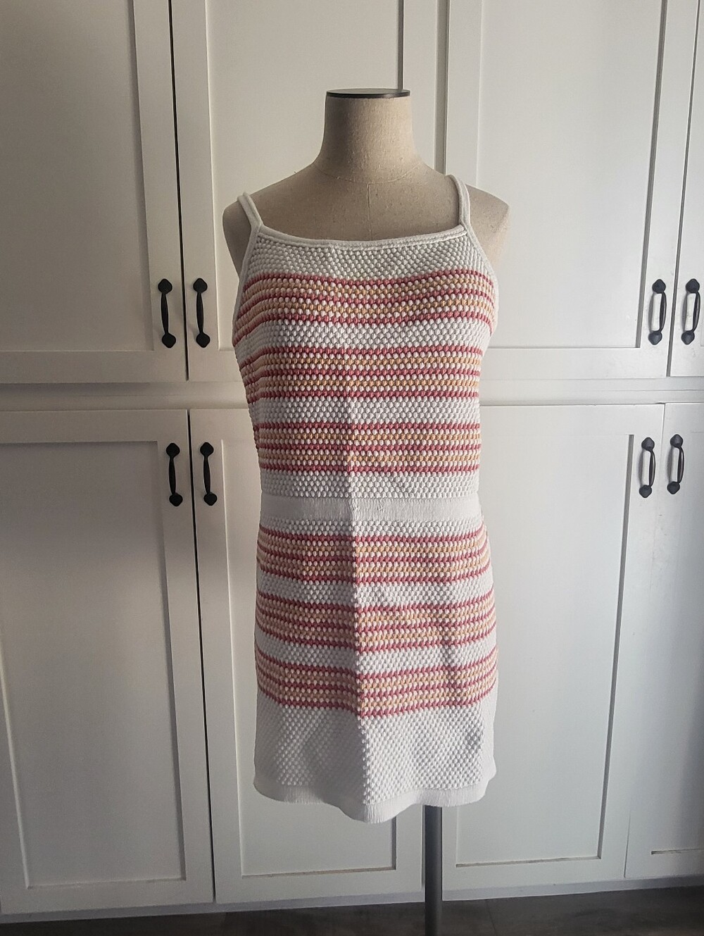 Free People Brach Swim Cover Up Knit Dress in White, Pink & Yellow Size L